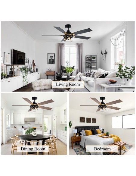 Oaks Aura 52" 5-Blade Industrial Caged Ceiling Fan with Lights and Remote, 6 Speeds Reversible Chandelier Fan for Living Room