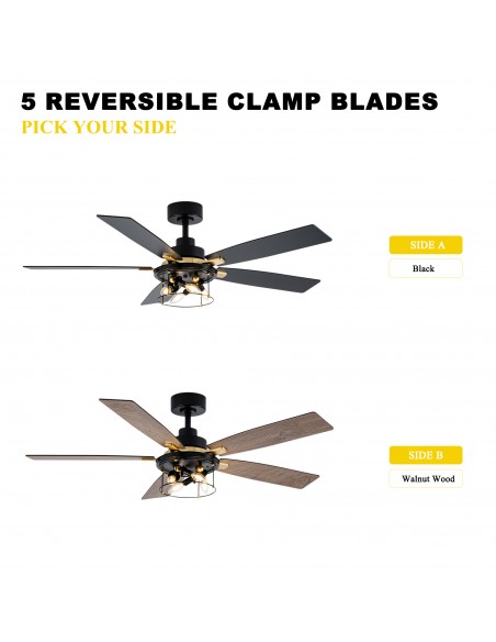 Oaks Aura 52" 5-Blade Industrial Caged Ceiling Fan with Lights and Remote, 6 Speeds Reversible Chandelier Fan for Living Room