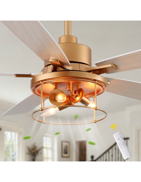 Oaks Aura 52" 5-Blade Industrial Caged Ceiling Fan with Lights and Remote, 6 Speeds Reversible Chandelier Fan for Living Room