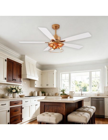 Oaks Aura 52" 5-Blade Industrial Caged Ceiling Fan with Lights and Remote, 6 Speeds Reversible Chandelier Fan for Living Room