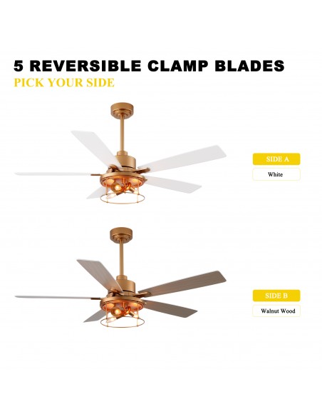 Oaks Aura 52" 5-Blade Industrial Caged Ceiling Fan with Lights and Remote, 6 Speeds Reversible Chandelier Fan for Living Room