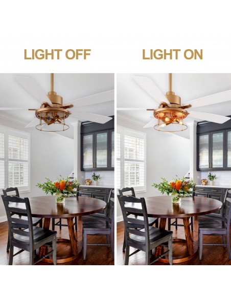 Oaks Aura 52" 5-Blade Industrial Caged Ceiling Fan with Lights and Remote, 6 Speeds Reversible Chandelier Fan for Living Room