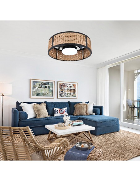 Oaks Aura 20" Boho Woven Bamboo Flush Mount Ceiling Fan with Light, Remote & APP Control for Bedroom