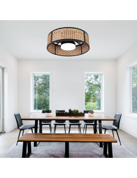 Oaks Aura 20" Boho Woven Bamboo Flush Mount Ceiling Fan with Light, Remote & APP Control for Bedroom