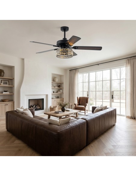 Oaks Aura 52" Black Crystal Ceiling Fan with Light and Remote Control, Luxury Ceiling Fan for Living Room