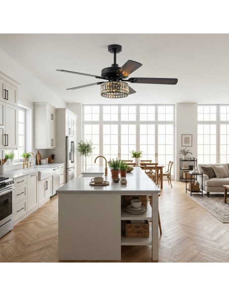 Oaks Aura 52" Black Crystal Ceiling Fan with Light and Remote Control, Luxury Ceiling Fan for Living Room