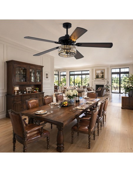 Oaks Aura 60" Black Crystal Ceiling Fan with Light and Remote Control, Luxury Ceiling Fan for Living Room