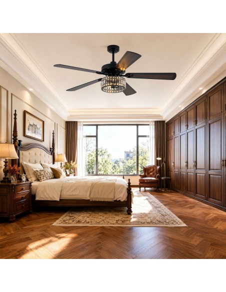 Oaks Aura 60" Black Crystal Ceiling Fan with Light and Remote Control, Luxury Ceiling Fan for Living Room