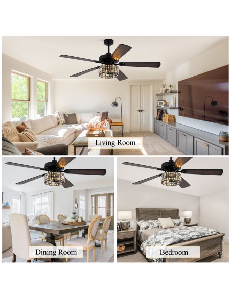 Oaks Aura 60" Black Crystal Ceiling Fan with Light and Remote Control, Luxury Ceiling Fan for Living Room