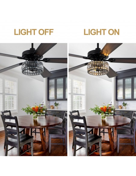 Oaks Aura 60" Black Crystal Ceiling Fan with Light and Remote Control, Luxury Ceiling Fan for Living Room