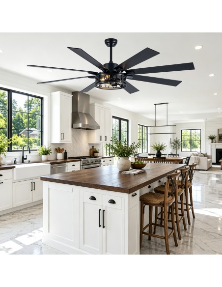 Oaks Aura 72” Black Large Farmhouse Ceiling Fan with Light and Remote, 6 Speed DC Motor Reversible Ceiling Fan for Living Room