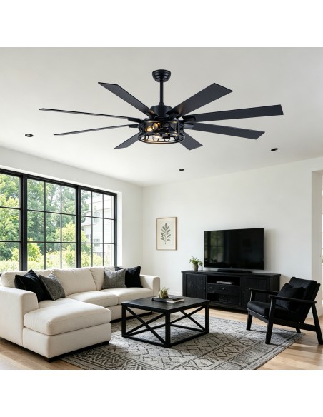 Oaks Aura 72” Black Large Farmhouse Ceiling Fan with Light and Remote, 6 Speed DC Motor Reversible Ceiling Fan for Living Room