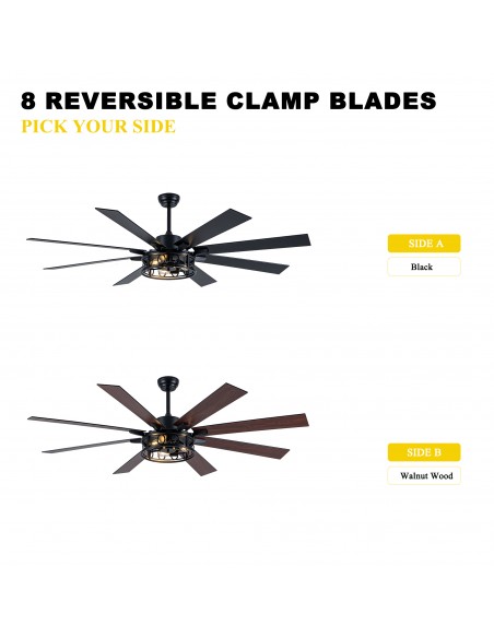 Oaks Aura 72” Black Large Farmhouse Ceiling Fan with Light and Remote, 6 Speed DC Motor Reversible Ceiling Fan for Living Room