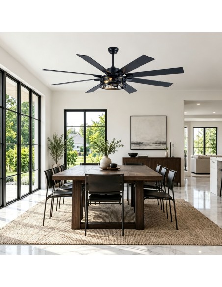 Oaks Aura 72” Black Large Farmhouse Ceiling Fan with Light and Remote, 6 Speed DC Motor Reversible Ceiling Fan for Living Room