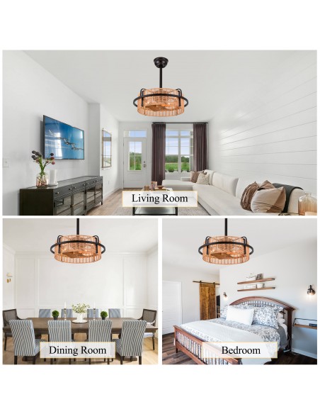Oaks Aura 20" Boho Caged Ceiling Fan with Light and Remote, Farmhouse Rope Woven Fandelier Fan for Bedroom