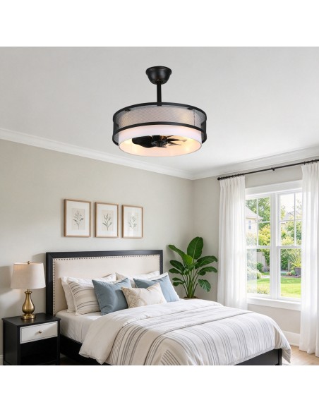 Oaks Aura 20" Boho Caged Ceiling Fan with Light and Remote, Reversible DC Motor Fandelier with Fabric Shade for Bedroom