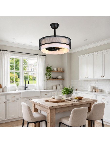 Oaks Aura 20" Boho Caged Ceiling Fan with Light and Remote, Reversible DC Motor Fandelier with Fabric Shade for Bedroom
