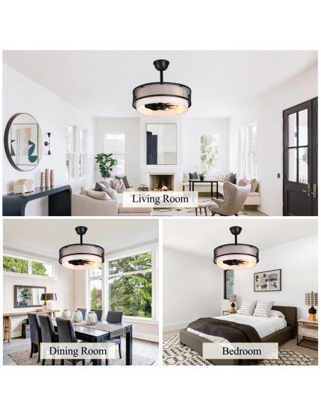 Oaks Aura 20" Boho Caged Ceiling Fan with Light and Remote, Reversible DC Motor Fandelier with Fabric Shade for Bedroom