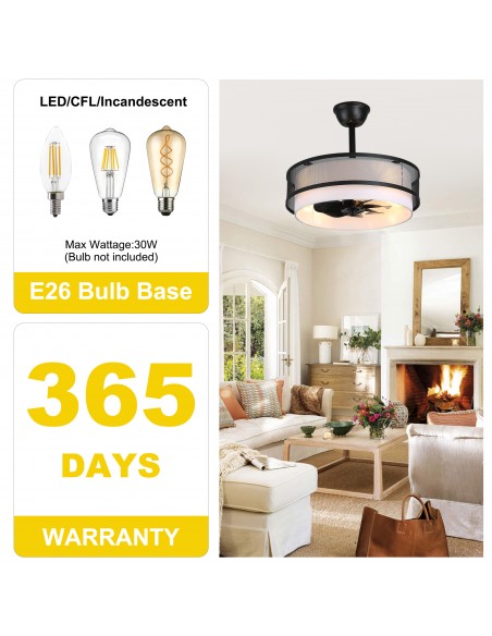 Oaks Aura 20" Boho Caged Ceiling Fan with Light and Remote, Reversible DC Motor Fandelier with Fabric Shade for Bedroom