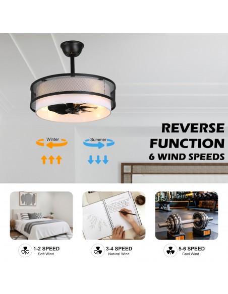 Oaks Aura 20" Boho Caged Ceiling Fan with Light and Remote, Reversible DC Motor Fandelier with Fabric Shade for Bedroom