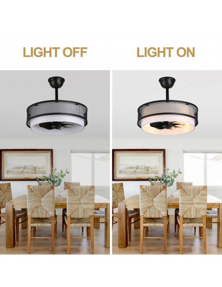 Oaks Aura 20" Boho Caged Ceiling Fan with Light and Remote, Reversible DC Motor Fandelier with Fabric Shade for Bedroom