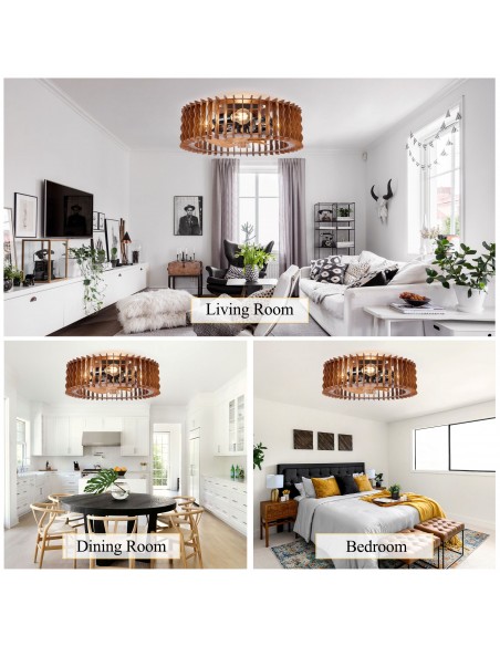 Oaks Aura 20" Wooden Caged Flush Mount Ceiling Fan with Light and Remote/APP Control, 6-Speed Fandelier Fan for Bedroom