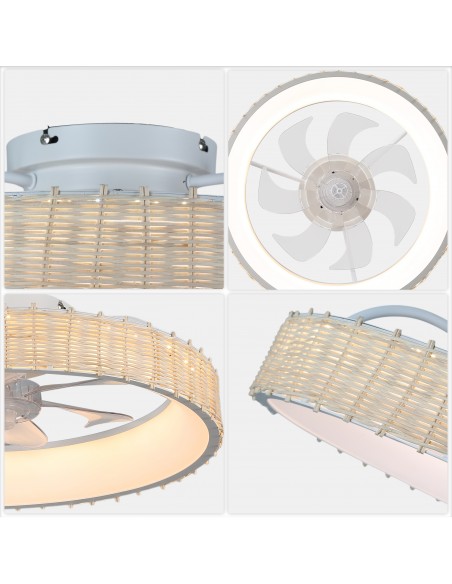 Oaks Aura 20" Boho Woven Flush Mount Ceiling Fan with Lights and Remote/APP Control, Reversible DC Fandelier Fan for Bedroom