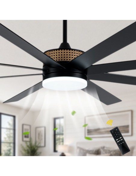 Oaks Aura 72" 8-Blade Large Modern Ceiling Fan with Light and Remote, 6-Speed Reversible DC Motor Large Fans for Living Room