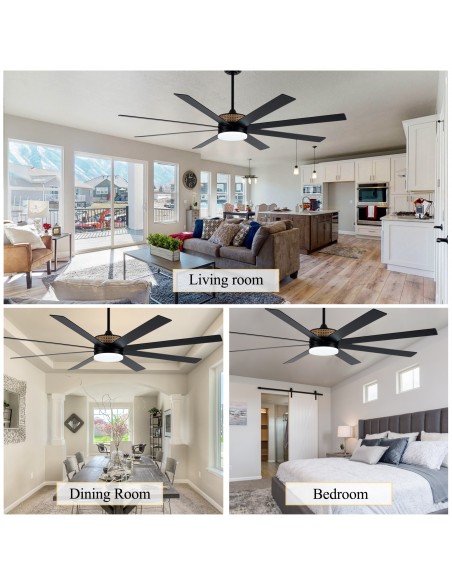 Oaks Aura 72" 8-Blade Large Modern Ceiling Fan with Light and Remote, 6-Speed Reversible DC Motor Large Fans for Living Room