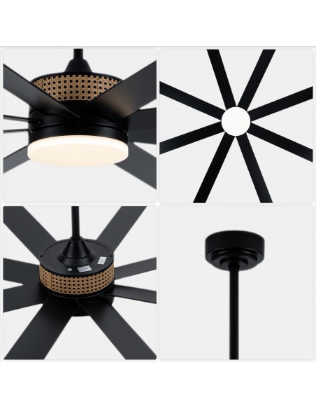 Oaks Aura 72" 8-Blade Large Modern Ceiling Fan with Light and Remote, 6-Speed Reversible DC Motor Large Fans for Living Room