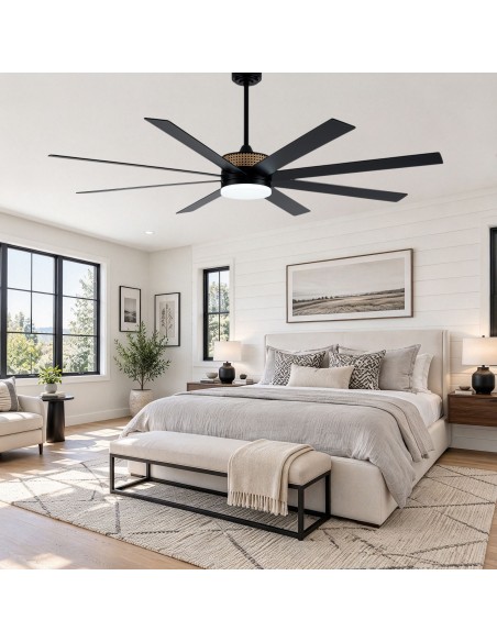 Oaks Aura 72" 8-Blade Large Modern Ceiling Fan with Light and Remote, 6-Speed Reversible DC Motor Large Fans for Living Room