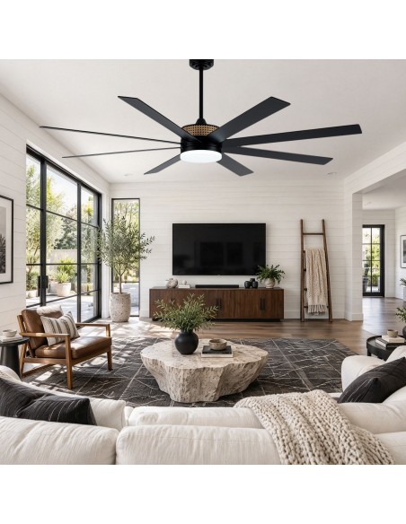 Oaks Aura 72" 8-Blade Large Modern Ceiling Fan with Light and Remote, 6-Speed Reversible DC Motor Large Fans for Living Room