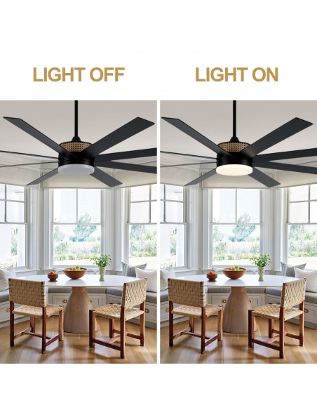 Oaks Aura 72" 8-Blade Large Modern Ceiling Fan with Light and Remote, 6-Speed Reversible DC Motor Large Fans for Living Room