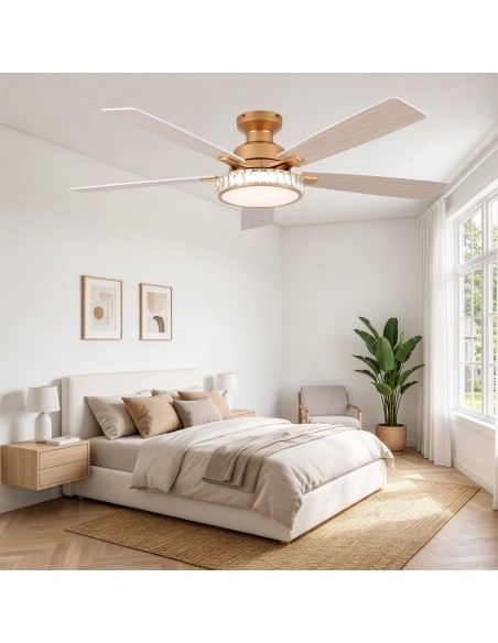 Oaks Aura 52" 5-Blade Crystal Flush Mount Ceiling Fan with Light and Remote, Reversible DC Fandelier Fan Light for Bedroom