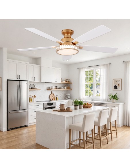 Oaks Aura 52" 5-Blade Crystal Flush Mount Ceiling Fan with Light and Remote, Reversible DC Fandelier Fan Light for Bedroom