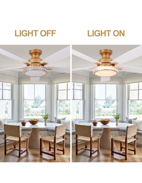 Oaks Aura 52" 5-Blade Crystal Flush Mount Ceiling Fan with Light and Remote, Reversible DC Fandelier Fan Light for Bedroom