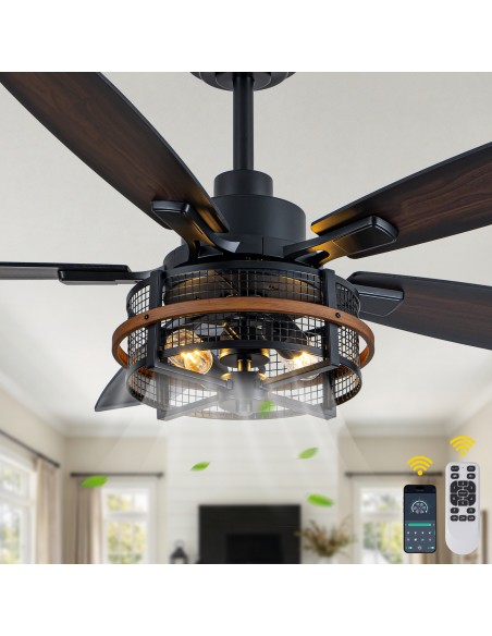 Oaks Aura 52" Farmhouse Caged Ceiling Fan with Light and Remote/APP Control