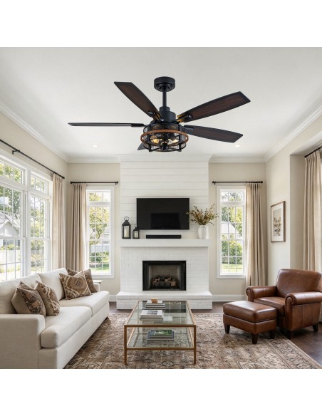 Oaks Aura 52" Farmhouse Caged Ceiling Fan with Light and Remote/APP Control