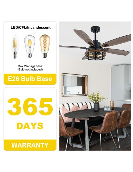 Oaks Aura 52" Farmhouse Caged Ceiling Fan with Light and Remote/APP Control