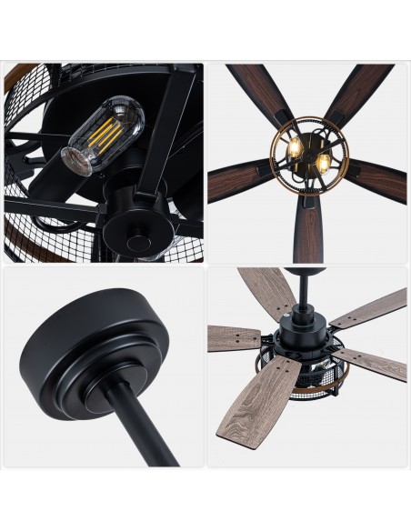 Oaks Aura 52" Farmhouse Caged Ceiling Fan with Light and Remote/APP Control