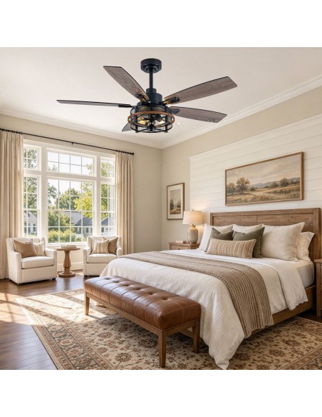 Oaks Aura 52" Farmhouse Caged Ceiling Fan with Light and Remote/APP Control