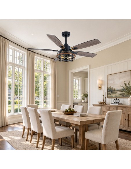 Oaks Aura 52" Farmhouse Caged Ceiling Fan with Light and Remote/APP Control