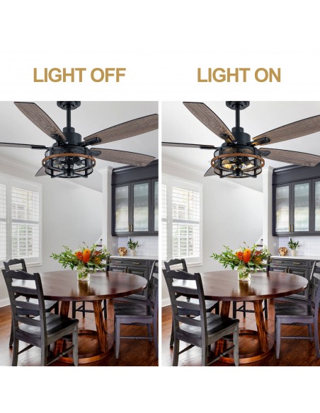 Oaks Aura 52" Farmhouse Caged Ceiling Fan with Light and Remote/APP Control