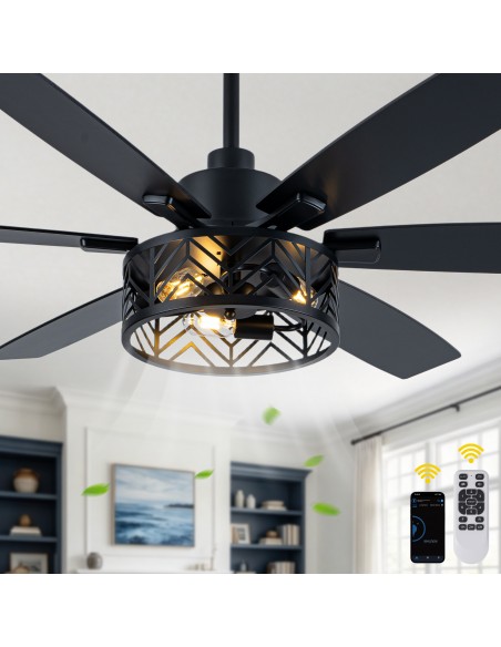 Oaks Aura 60" Industrial Caged Ceiling Fan with Light and Remote/APP Control, Reversible Quiet DC Motor for Living Room
