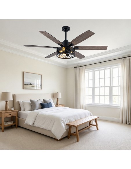 Oaks Aura 60" Industrial Caged Ceiling Fan with Light and Remote/APP Control, Reversible Quiet DC Motor for Living Room