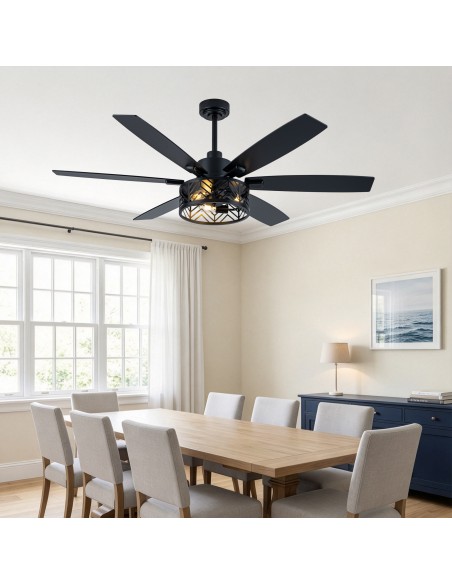 Oaks Aura 60" Industrial Caged Ceiling Fan with Light and Remote/APP Control, Reversible Quiet DC Motor for Living Room