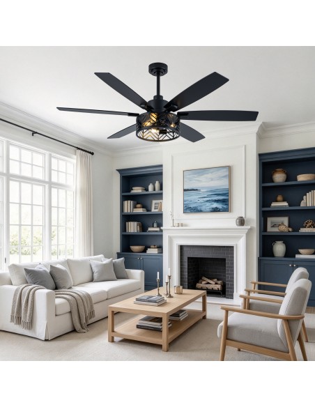 Oaks Aura 60" Industrial Caged Ceiling Fan with Light and Remote/APP Control, Reversible Quiet DC Motor for Living Room