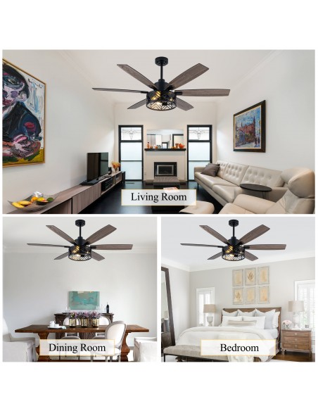 Oaks Aura 60" Industrial Caged Ceiling Fan with Light and Remote/APP Control, Reversible Quiet DC Motor for Living Room