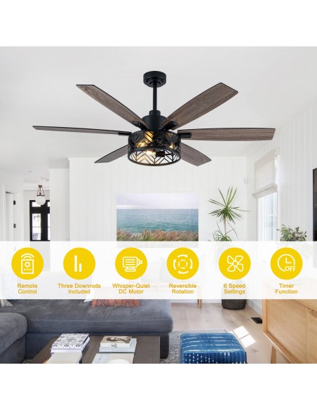 Oaks Aura 60" Industrial Caged Ceiling Fan with Light and Remote/APP Control, Reversible Quiet DC Motor for Living Room