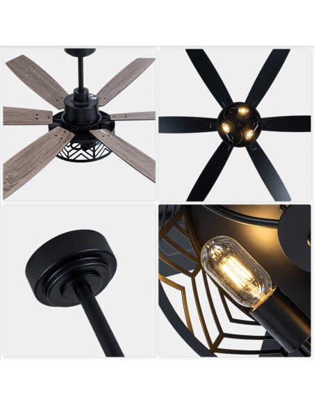 Oaks Aura 60" Industrial Caged Ceiling Fan with Light and Remote/APP Control, Reversible Quiet DC Motor for Living Room